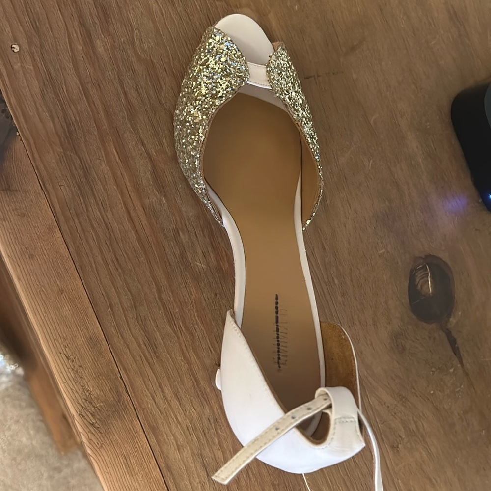 New BHLDN Emma Go Jolene Heels Glitter Champagne & Gold